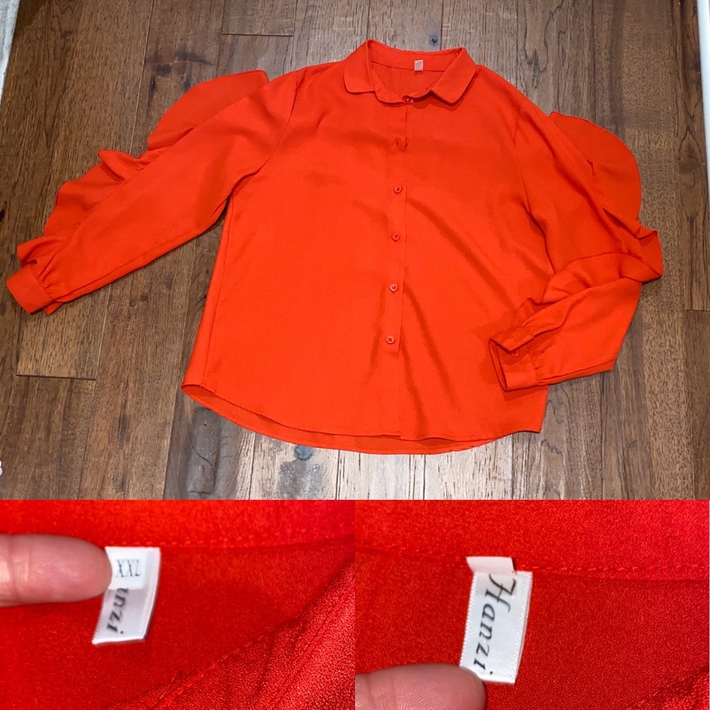 Red Long Sleeve Ruffle Blouse - Picture 2 of 5